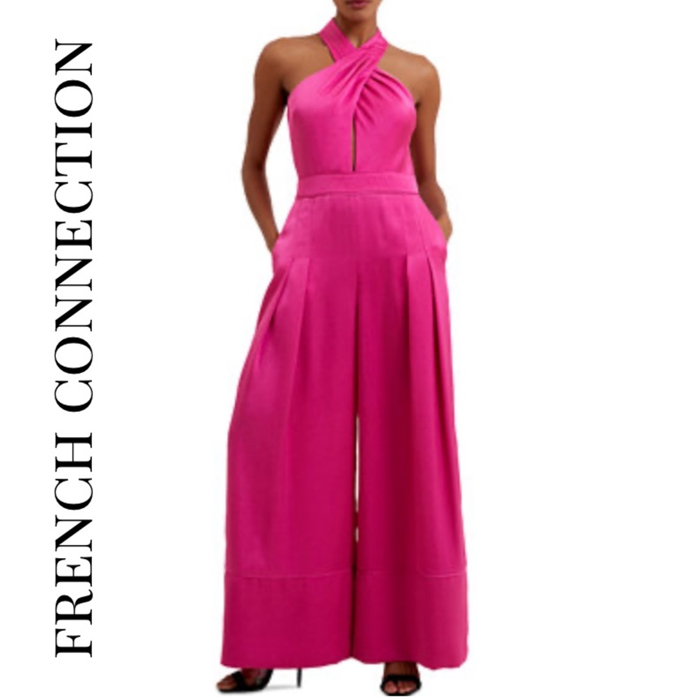 French Connection Harlow Satin Cross Over Jumpsuit - Very Berry